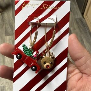 Betsey Johnson Red Truck and Reindeer Earrings